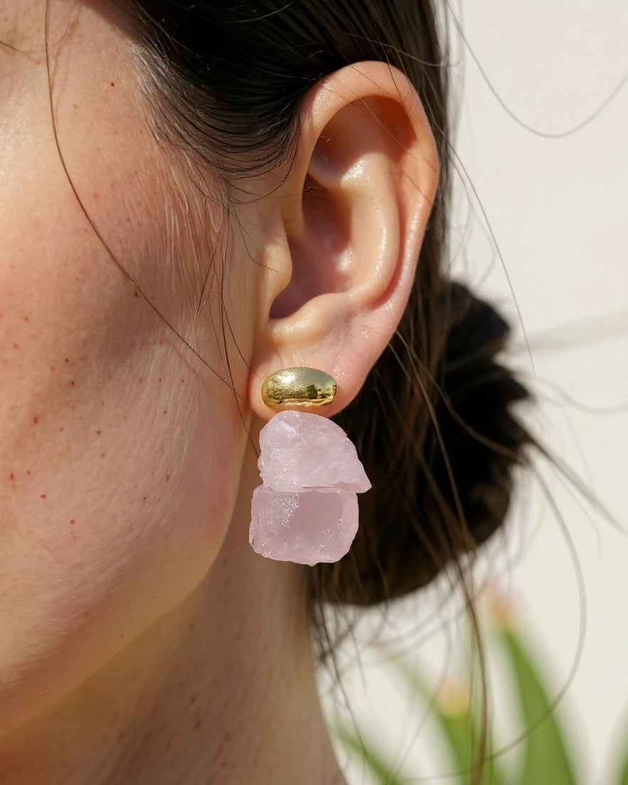 עגילי בועה 03 | רוז קוורץ