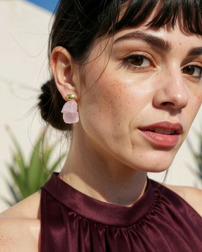 עגילי בועה 03 | רוז קוורץ